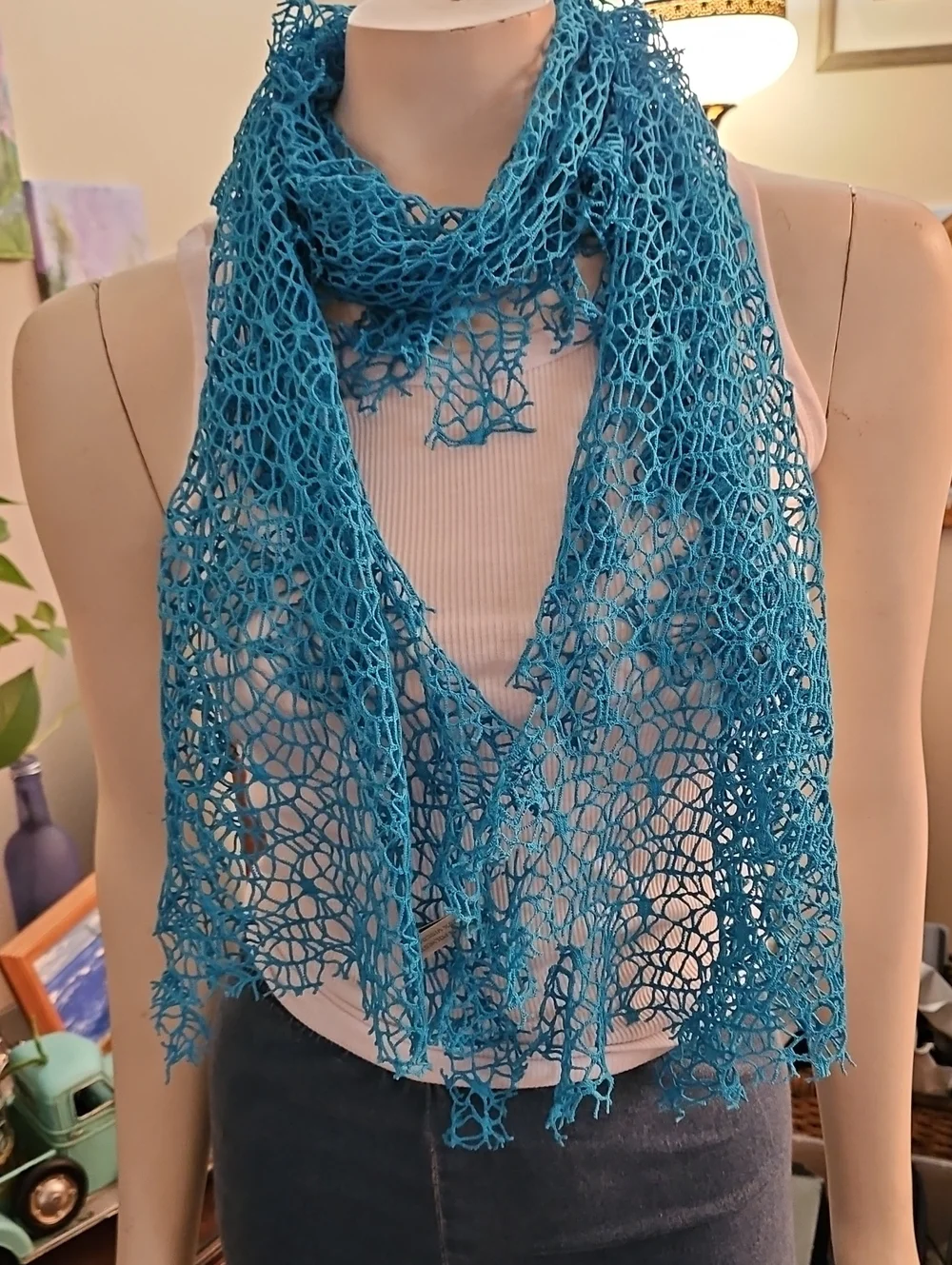 Turquoise Lace Knit Scarf - Women Accessories
